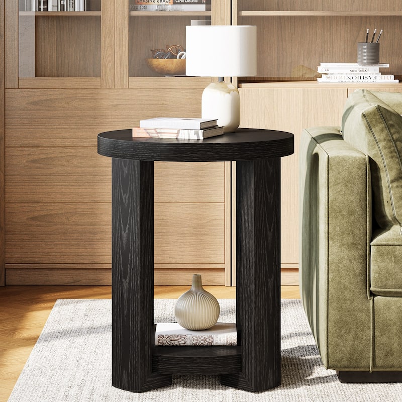 Side Table, 2-Tier Round End Table, Small Bedside Accent Furniture for Living Room, Bedroom