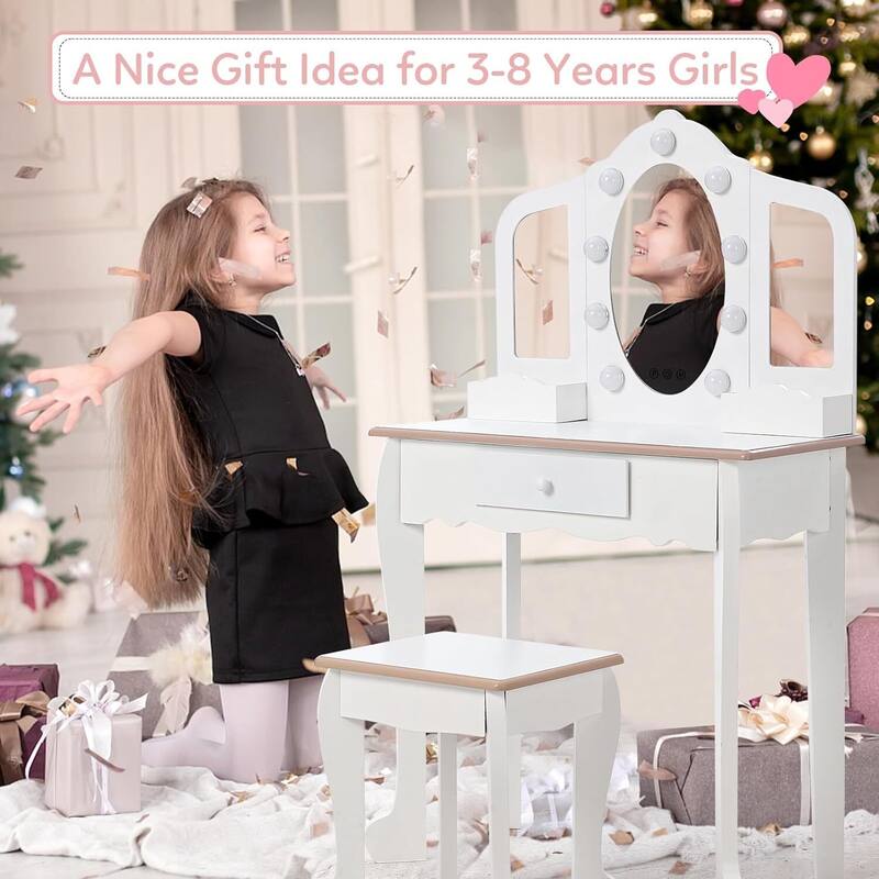 Princess Vanity Set for Toddlers Kids Vanity with 3 Mirror Light