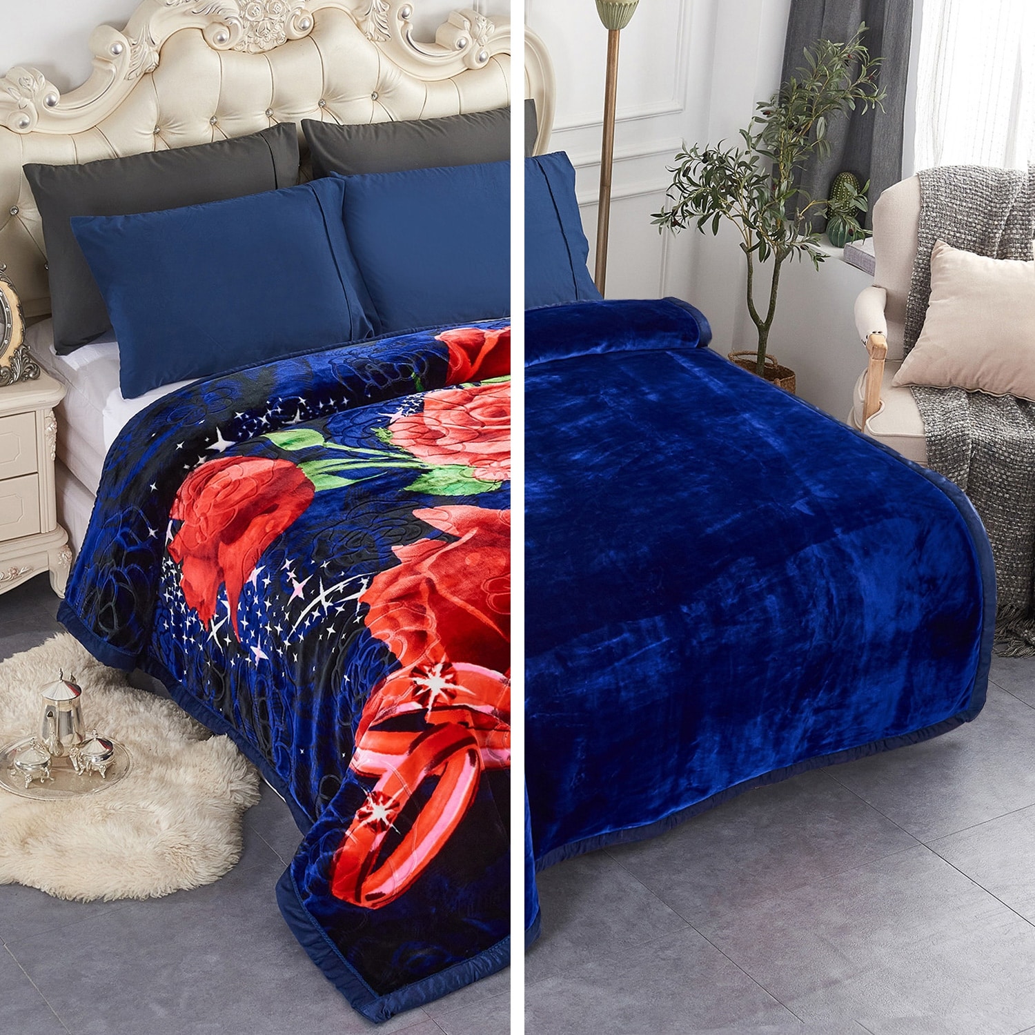 2 Ply Rose Crystal Velvet Blanket 2 Double-sided Design Blanket 7.5-8.5lbs  - Bed Bath & Beyond - 32586446