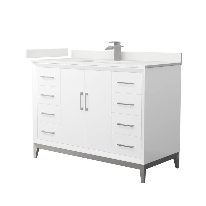 Wyndham Collection WCH818148S-QTZ-UNSMXX Amici 48" Free Standing - White / White Quartz Top / Brushed Nickel Hardware