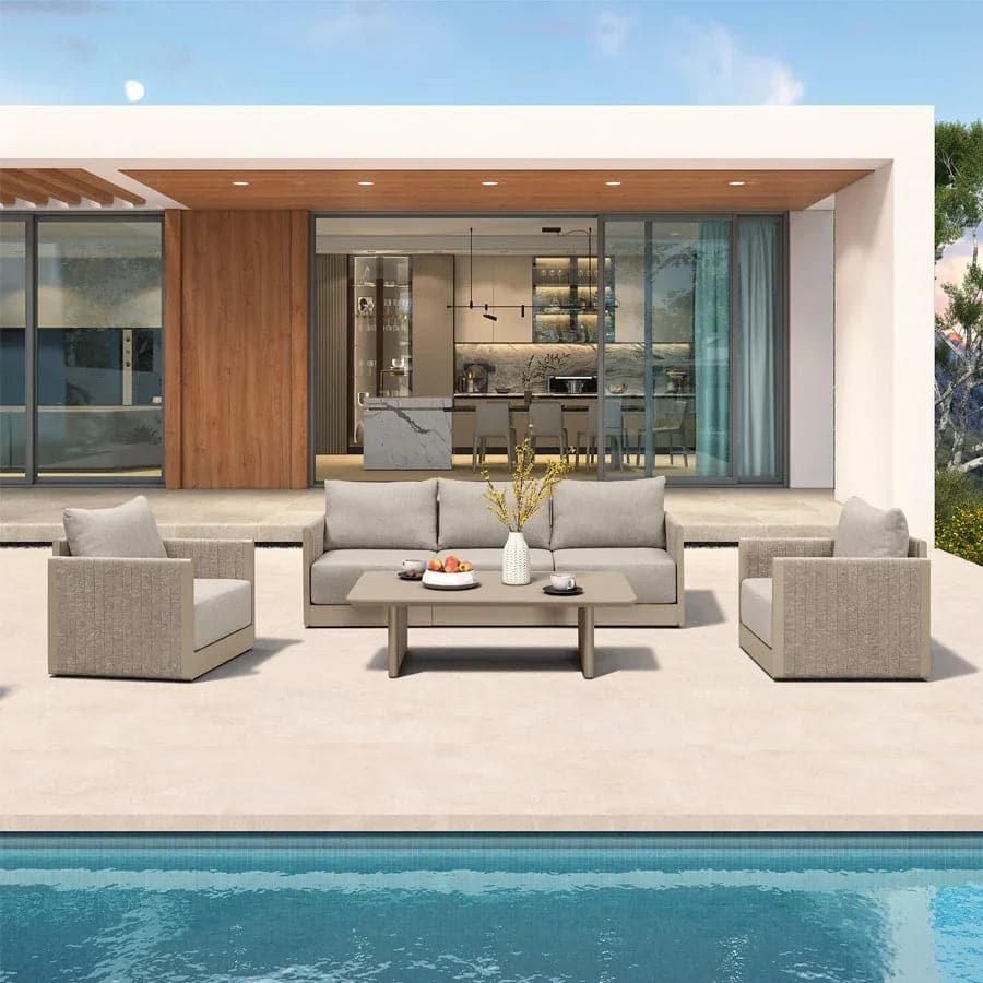 PURPLE LEAF Santori 6 Piece Khaki Sectional Sofa with Ottoman and Cushion for Poolside Garden Outdoor Patio Conversation Set