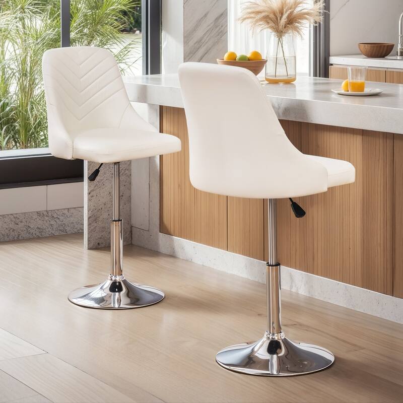 Javlergo Set of 1/2/3 Brown & White PU Leather Adjustable Swivel Bar Stools for Kitchen Living Room Office