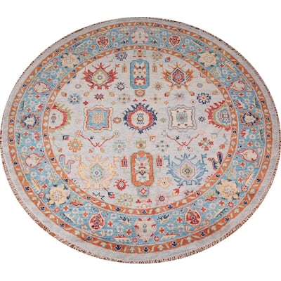 Oushak Indian Round Rug Hand-Knotted Wool Carpet - 8'10"x 9'1"