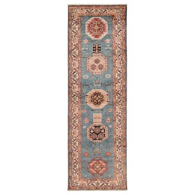 ECARPETGALLERY Hand-knotted Aryana Sky Blue Wool Rug - 2'7 x 8'0
