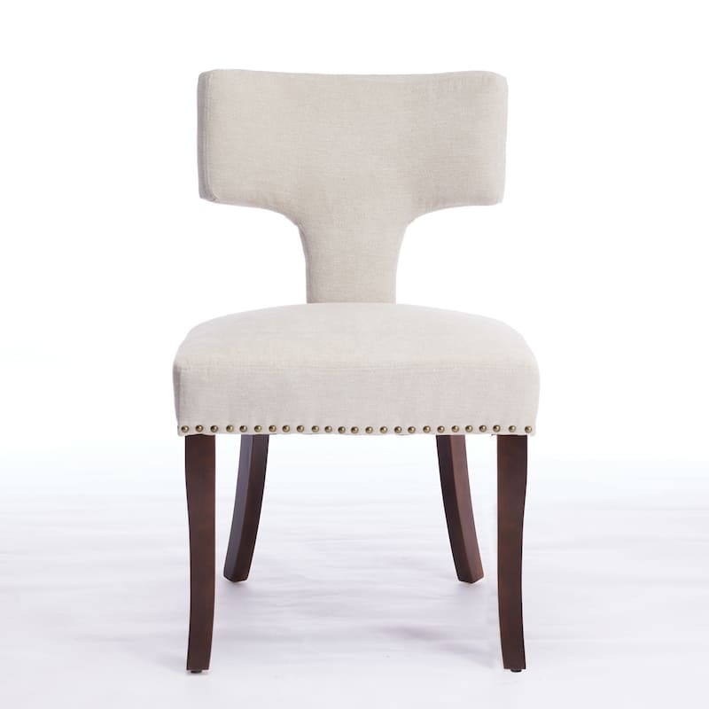 Modern Dining Chairs Set of 2, Linen Fabric Upholstered Accent Chair Curved Backrest Kitchen Chairs with Rubberwood Frame