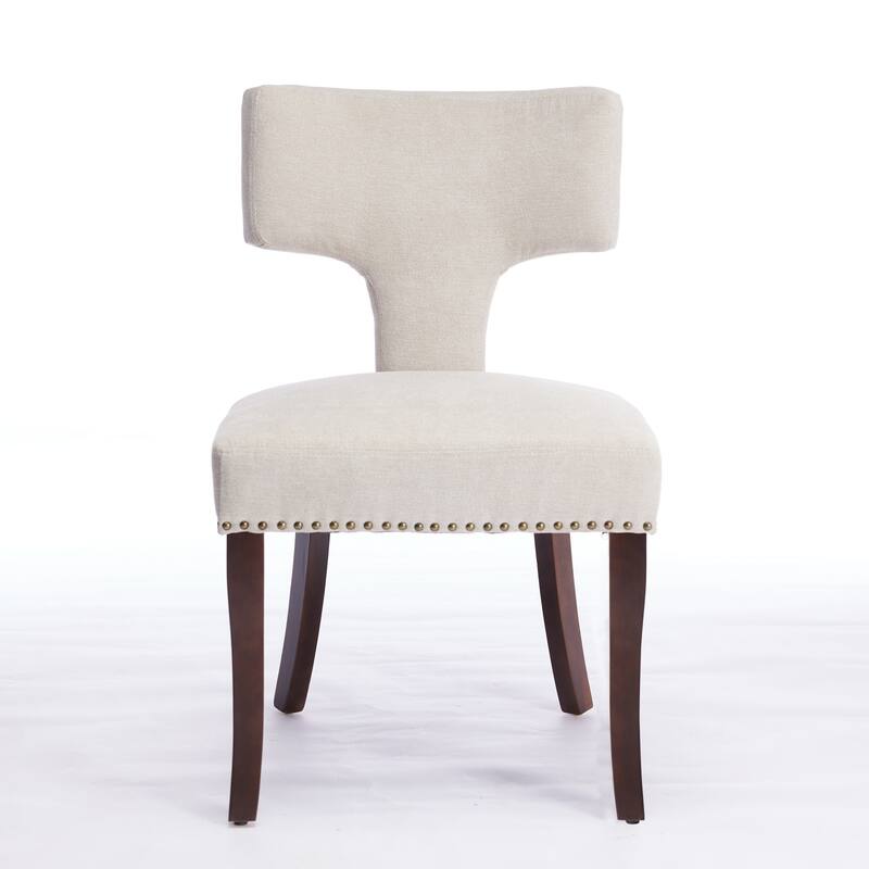 Roomfitters Farmhouse Linen Dining Chairs Set of 2, Upholstered Accent Chairs with Curved Back and Nailhead Trim