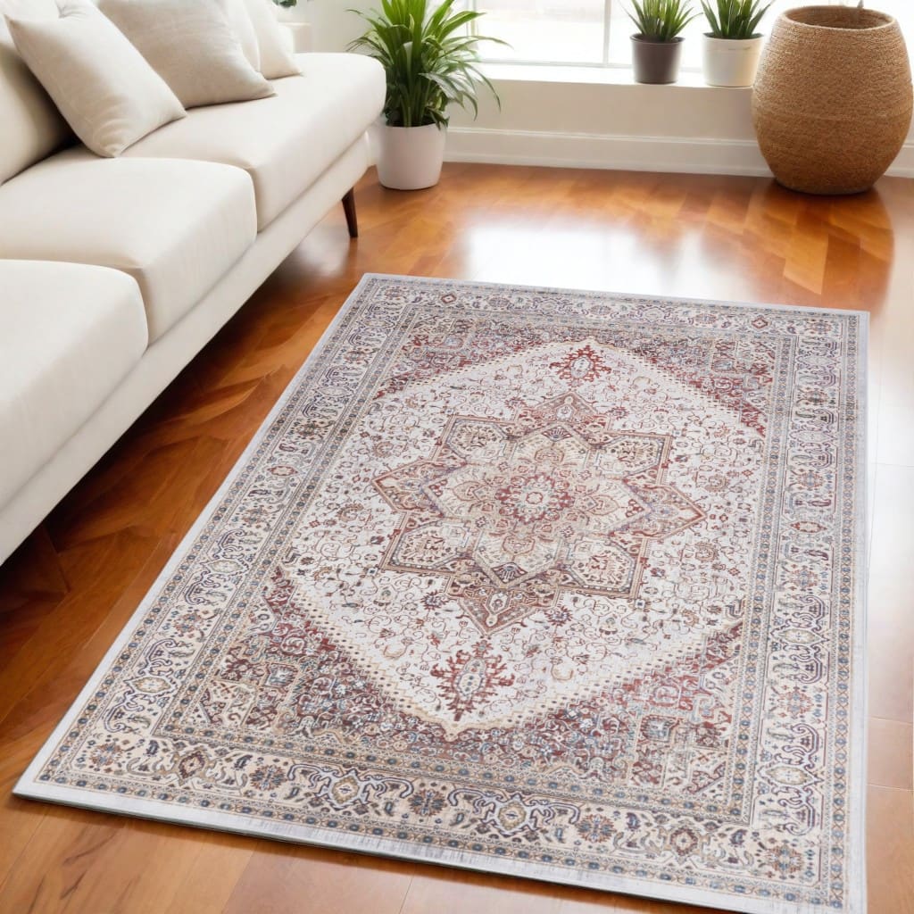 Ledol Power Loomed Distressed Floral Non Skid Stain Resistant Low Pile Area Rug By HomeRoots - 84' X '60' X '0.2