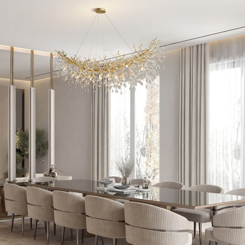 Modern Branch Crystal Linear Chandelier, 1100-1830mm Dining Pendant Light