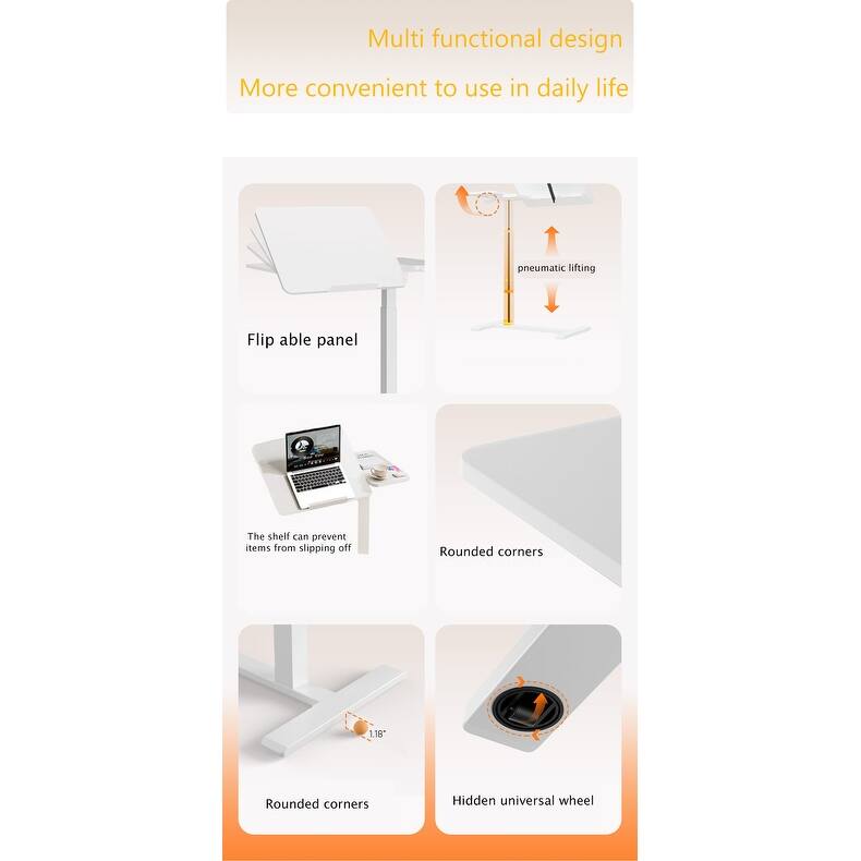 Anmytek Height Adjustable Mobile Overbed Desk with Tilting Top and Wheels White - M