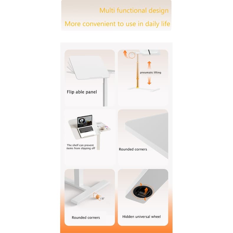 Overbed Bedside Desk, Mobile Rolling Laptop Stand Tilting Overbed Table with Wheels, Height Adjustable Tray Bedside Table
