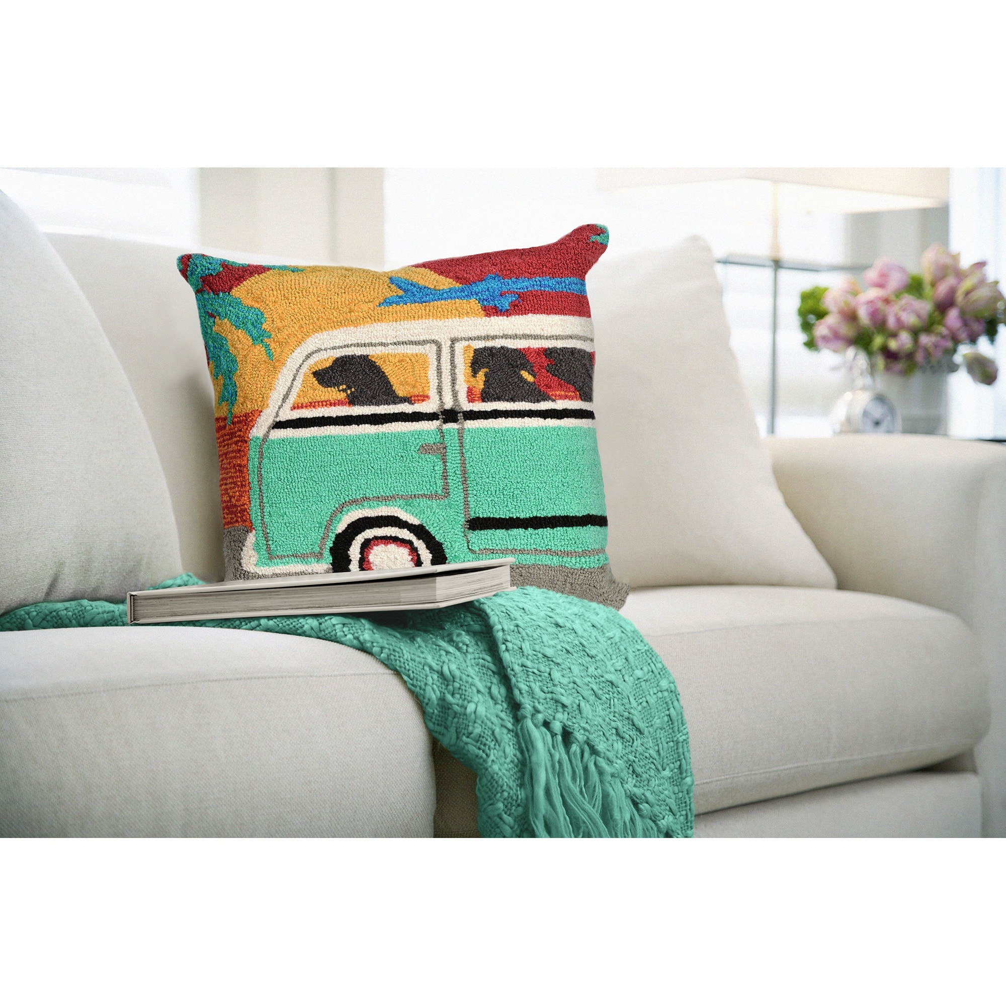 Lush Decor Frontporch Beach Trip Indoor/Outdoor Pillow Sunset 18" Square