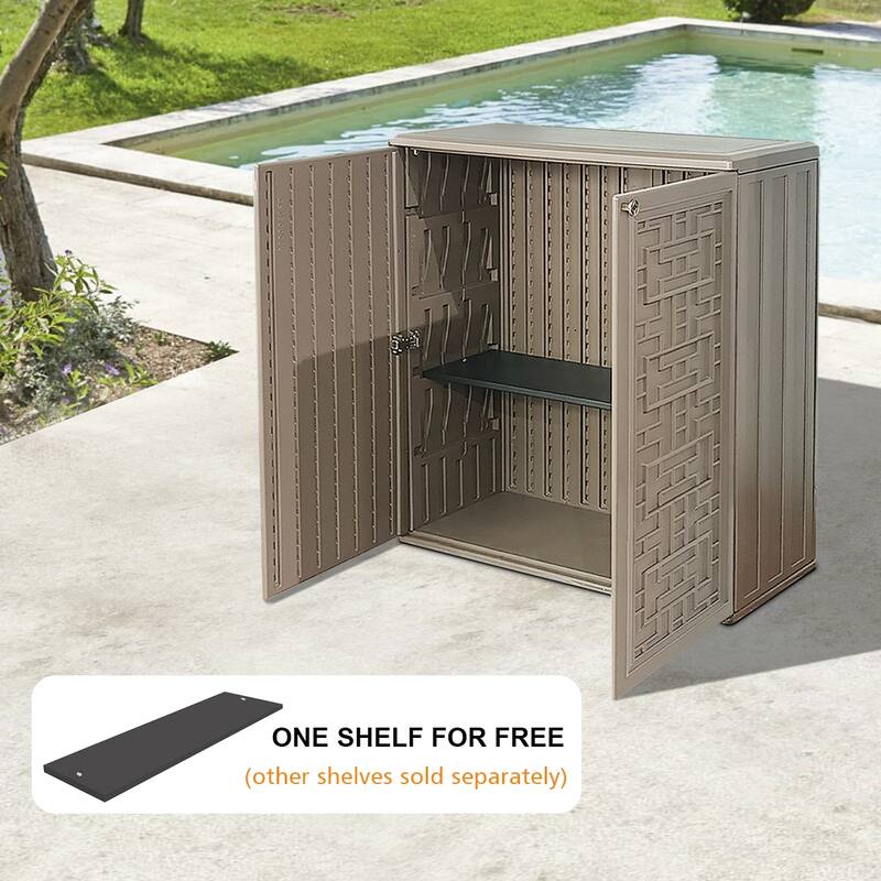 Outdoor 34.3"W x 36.2"H Plastic Vertical Storage Shed With One Shelf