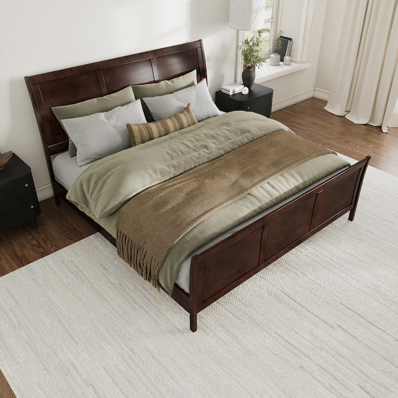 Valencia Solid Wood Low Profile Sleigh Platform Bed with Matching Footboard