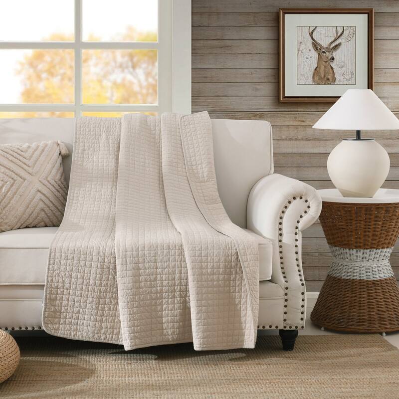 Cotton Quilt Quilted Throw Decorative Throw Blanket 50 By 60 Inches - Natural Beige