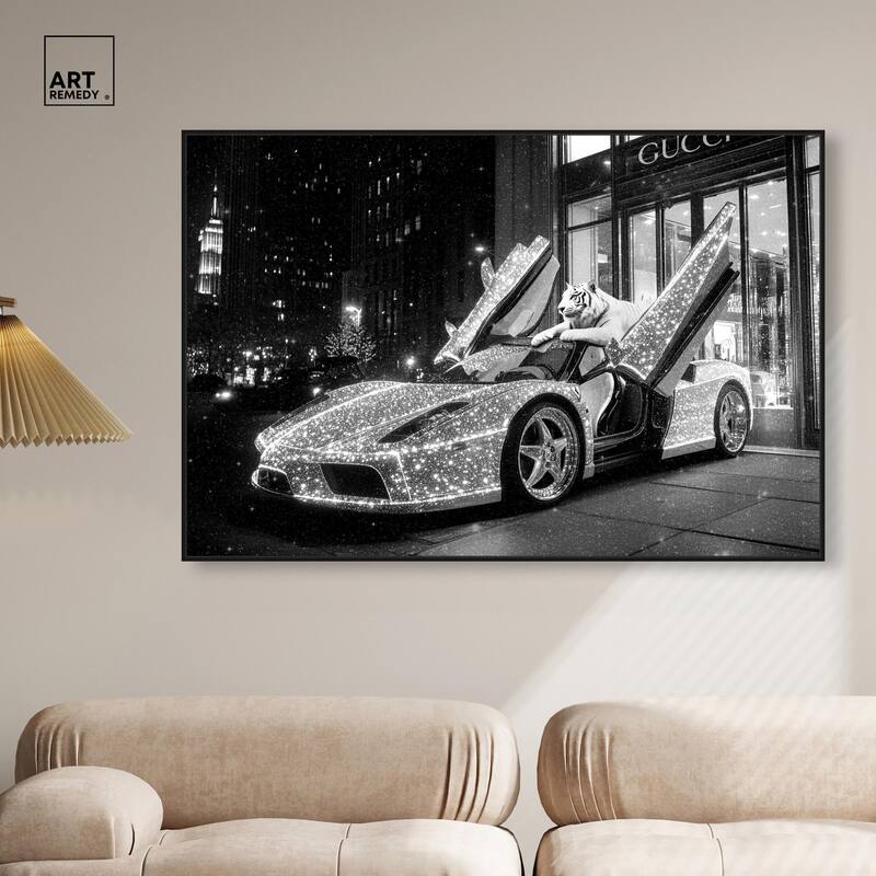 Glistening Tiger and Car Canvas by Art Remedy