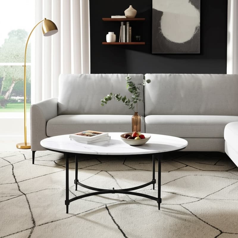 Marble Side Table Round Top Metal Base Small Spaces Home Decor