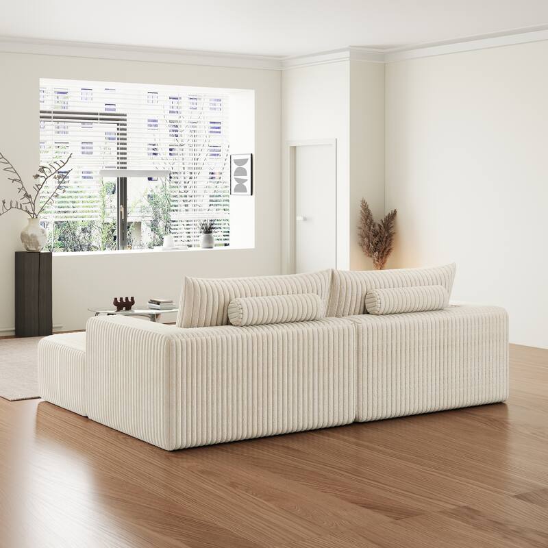 Oversized Sectional Lounge Chaise Plush Corduroy Loveseat with 2 Ottoman, Sleeper Sofa Chair Zen Chair Bed for Living Room
