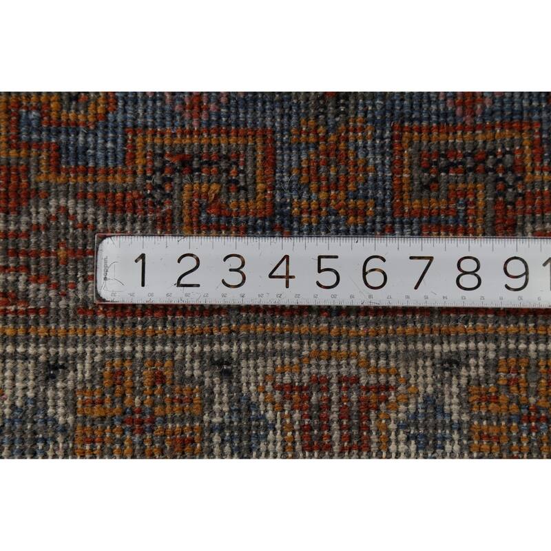 Blue Geometric Khotan Indian Runner Rug Hand-Knotted Wool Carpet - 2'8"x 7'10"