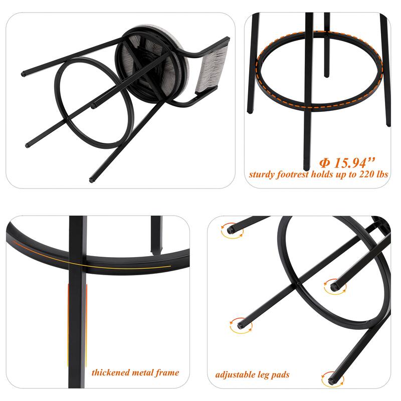 Modern Bar Stools Swivel Counter Chairs with Metal Frame Set of 2 Hand Woven Paper Rope Dining Barstools for Kitchen Counter