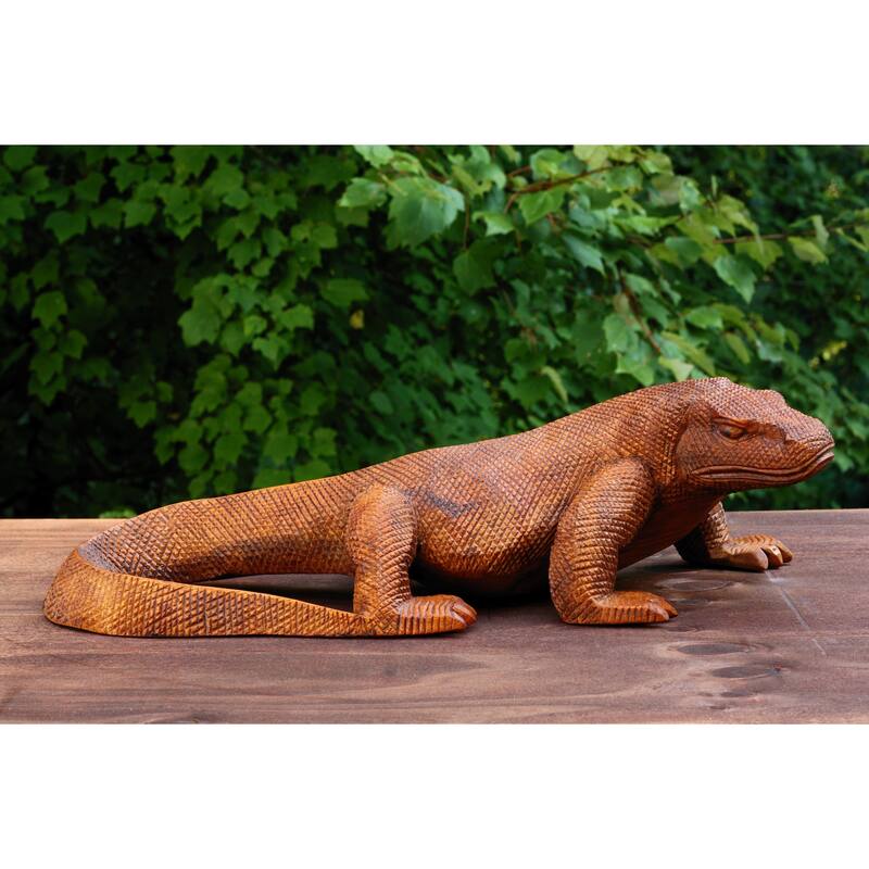 Wooden Hand Carved Komodo Dragon Sculpture Statue Handcrafted Gift Art Decorative Home Decor Figurine Artwork Reptile Decorat