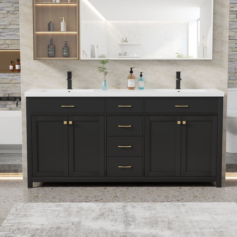 Modern Bathroom Vanity with Sink & Faucet Storage Cabinet Set - 72" - 72"Black