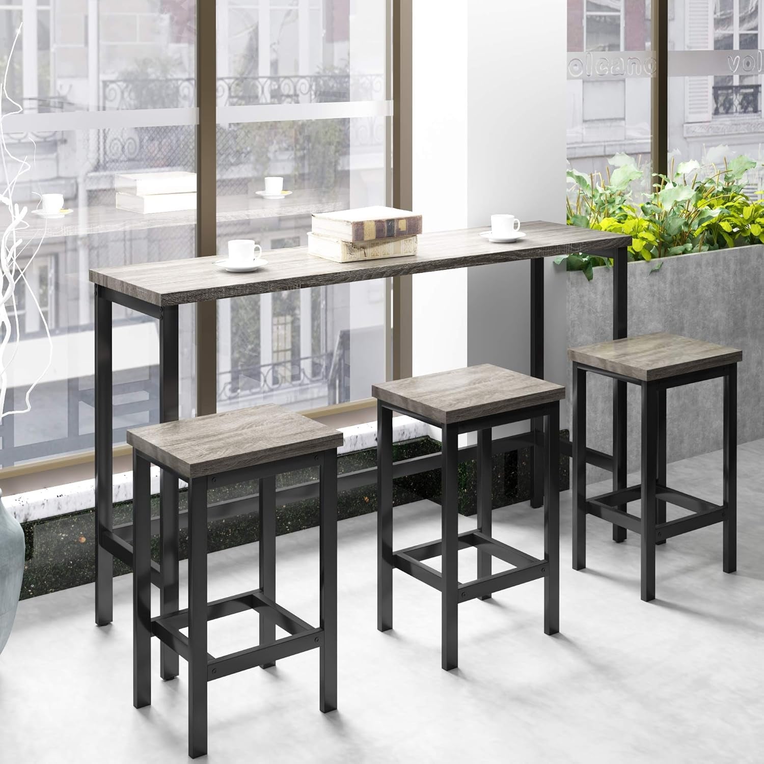 Industrial 4-Piece Counter Height Dining Set with Stools - Space-Saving Kitchen Bar Table for Small Spaces