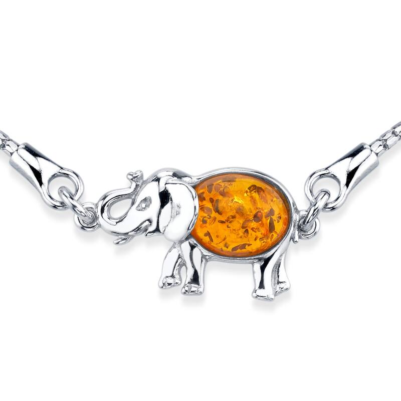 Sterling Silver Baltic Amber Elephant Charm Adjustable Bracelet