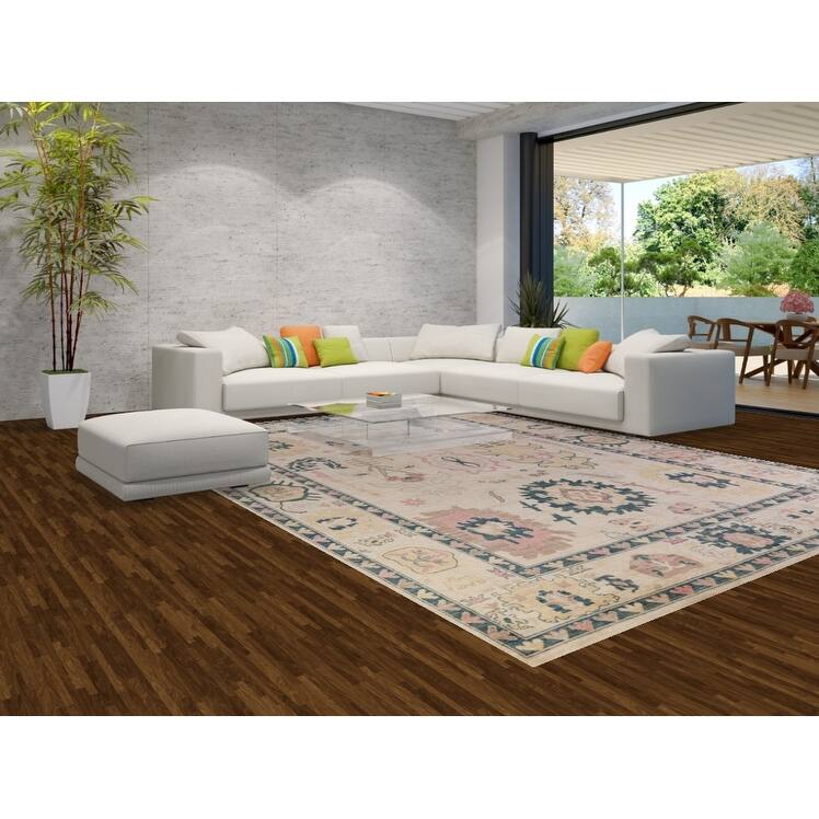 Hand Knotted Oriental 100% Wool Carpet Transitional All-Over Beige & Ivories Oushak Area Rug - 13' 9'' X 9' 11''