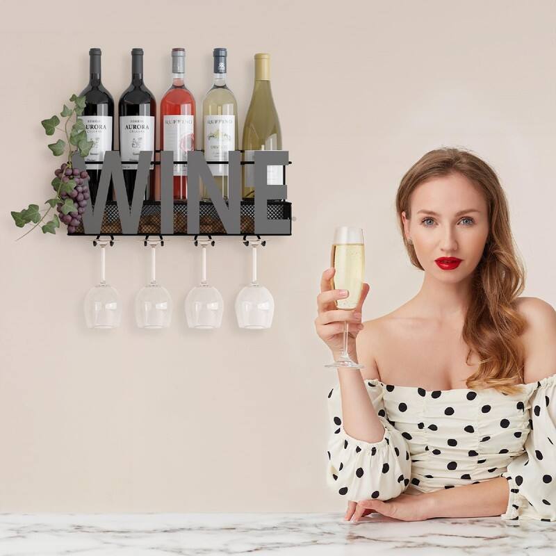 Wall Mounted Metal Wine Rack - 17"D x 5"W x 7"H