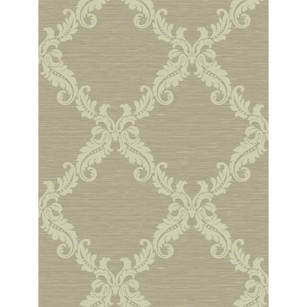 slide 2 of 7, Seabrook Designs Kiran Scroll Frame Non-Woven Unpasted Wallpaper 27 in. W x 27 ft. L - Metallic Beige