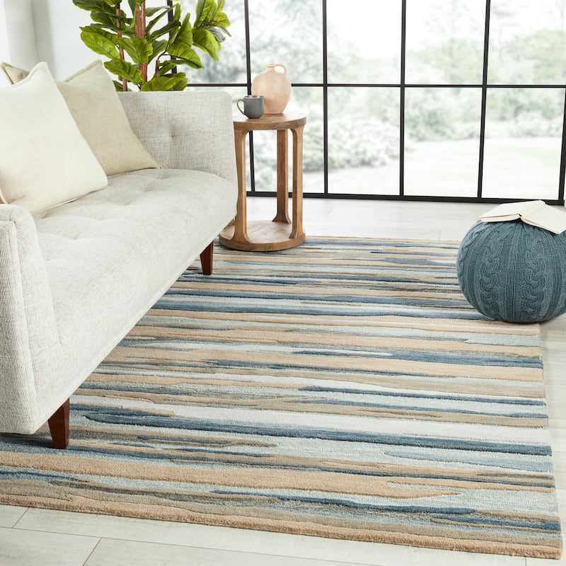 Rhine Handmade Striped Blue/ Beige Area Rug