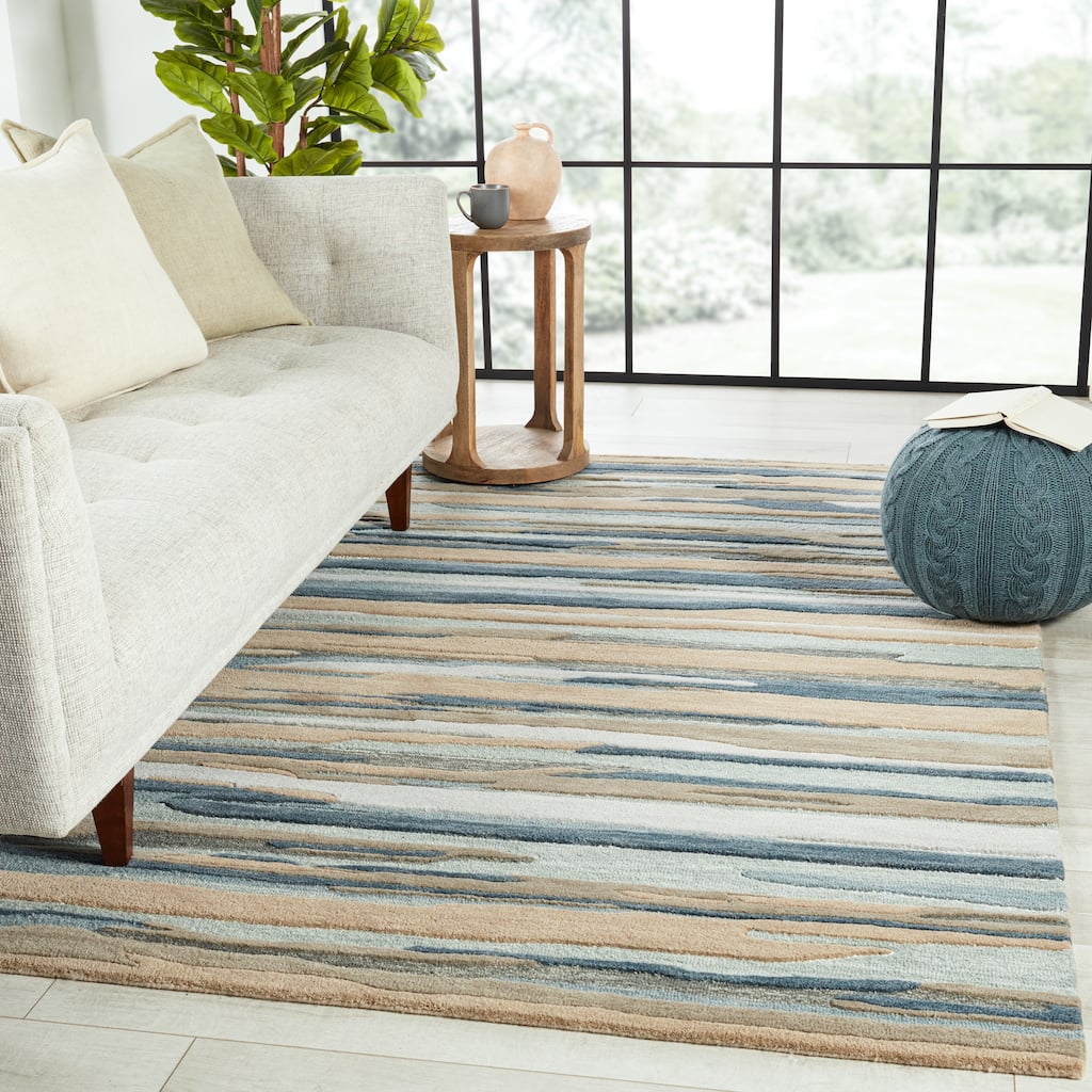 Rhine Handmade Striped Blue/ Beige Area Rug