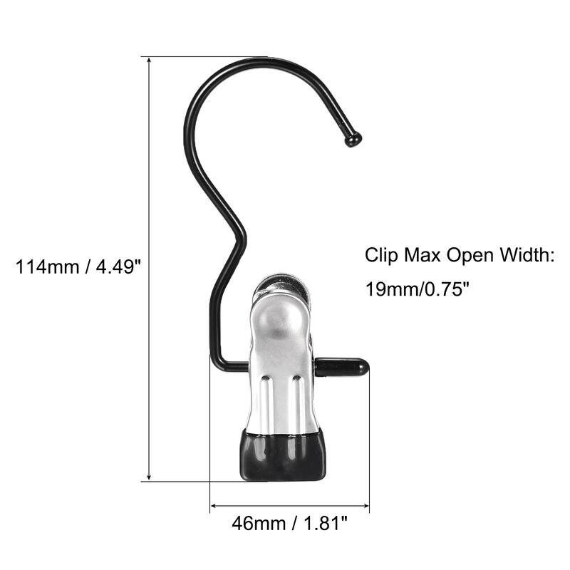 Laundry Clip with Hook Metal Boot Hanger Electrophoretic Black Hooks 114mm 12Pcs - Electrophoretic Black