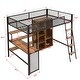 preview thumbnail 9 of 10, Full Size Loft Bed with Bulit-in Desk and Wardrobe, Metal Loft Bedframe with Storage Shelves and Hanging Rod, Kids Playhouse Bed
