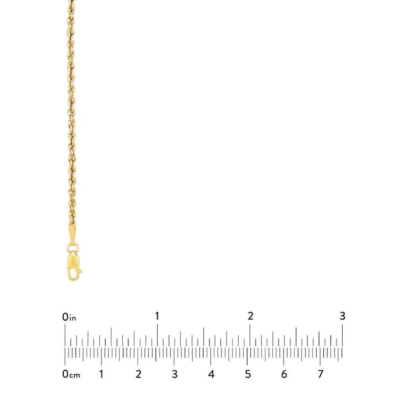 Curata 10k Yellow Gold 2mm Hollow Rope Chain Necklace (Lobster)