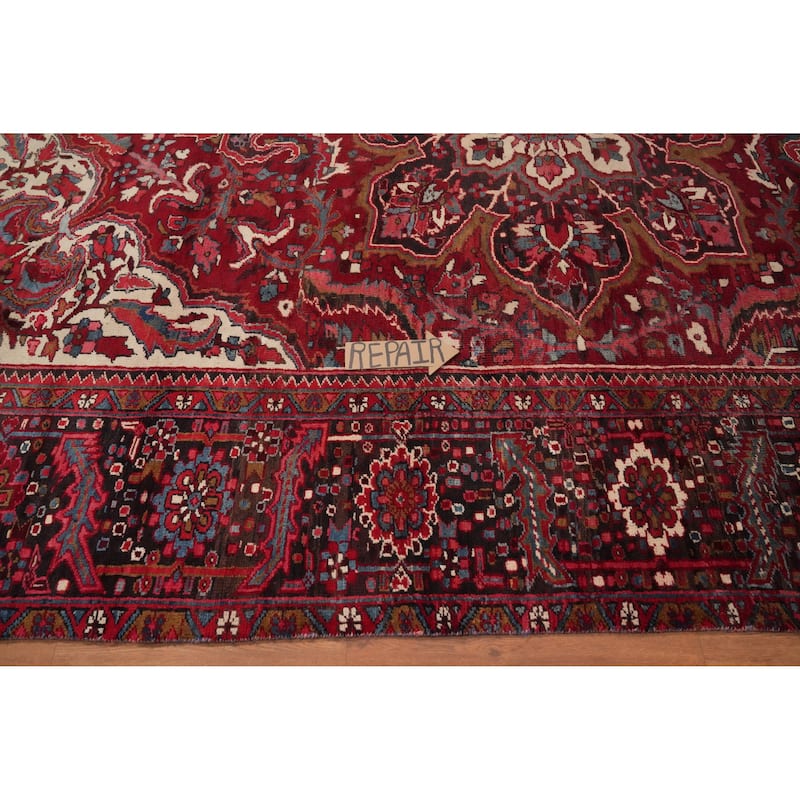 Hand Knotted Oriental 100% Wool Carpet Traditional Floral Red Heriz Area Rug - 11' 6'' X 8' 9''