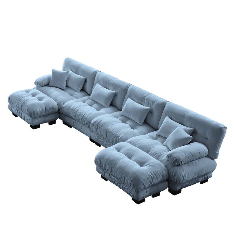 GDFStudio - Alden Chenille 4 Seater Cloud Sofa with Twin Ottoman Set