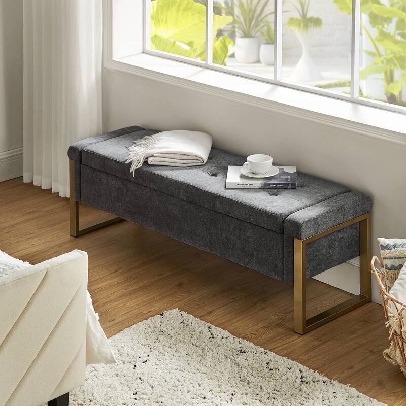 Alina Modern Upholstered Flip Top Storage Bench with Metal Legs by HULALA HOME