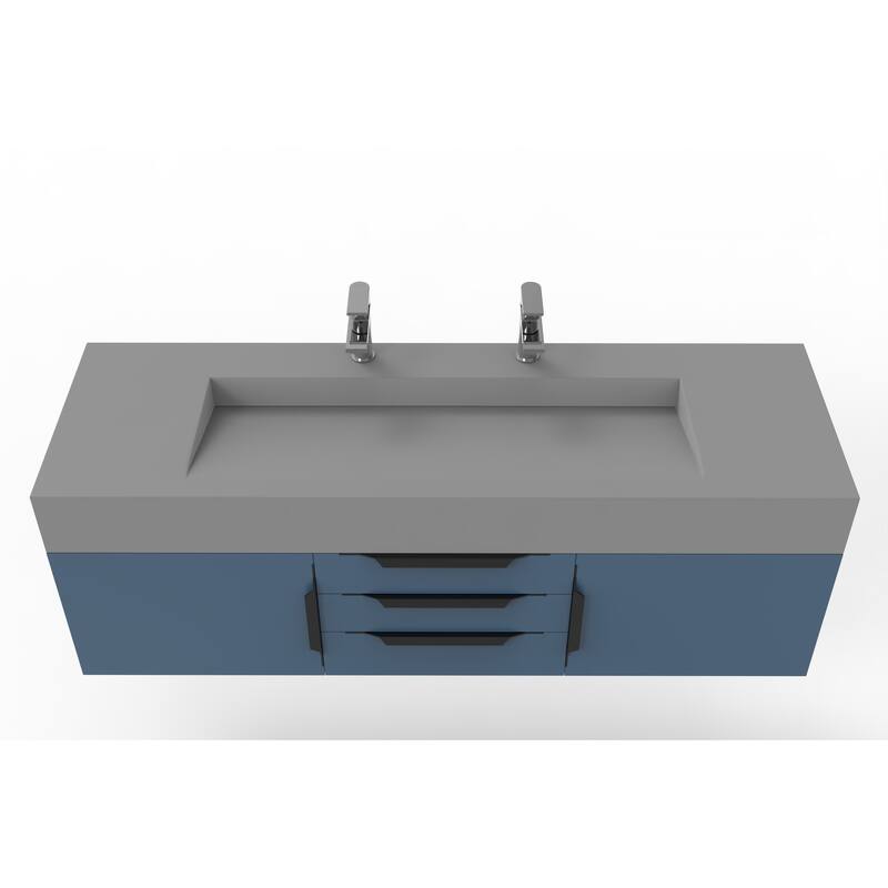Nile 60" Wall Mounted Bathroom Vanity Set with Gray Solid Surface Top
