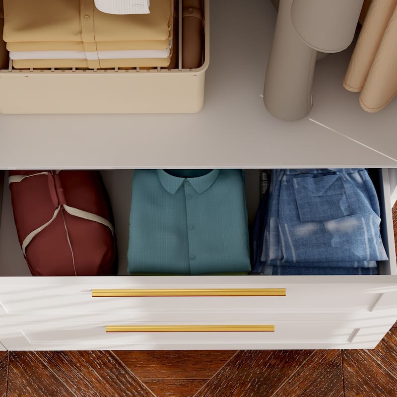 Modern White Wardrobe Closet with Mirror - Multi-Functional Bedroom Storage Cabinet