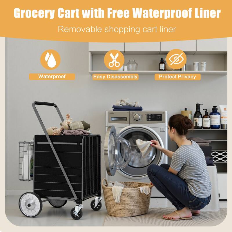 Foldable Bigger Super Jumbo Shopping Cart with Brake and 360 Rolling Swivel Wheels