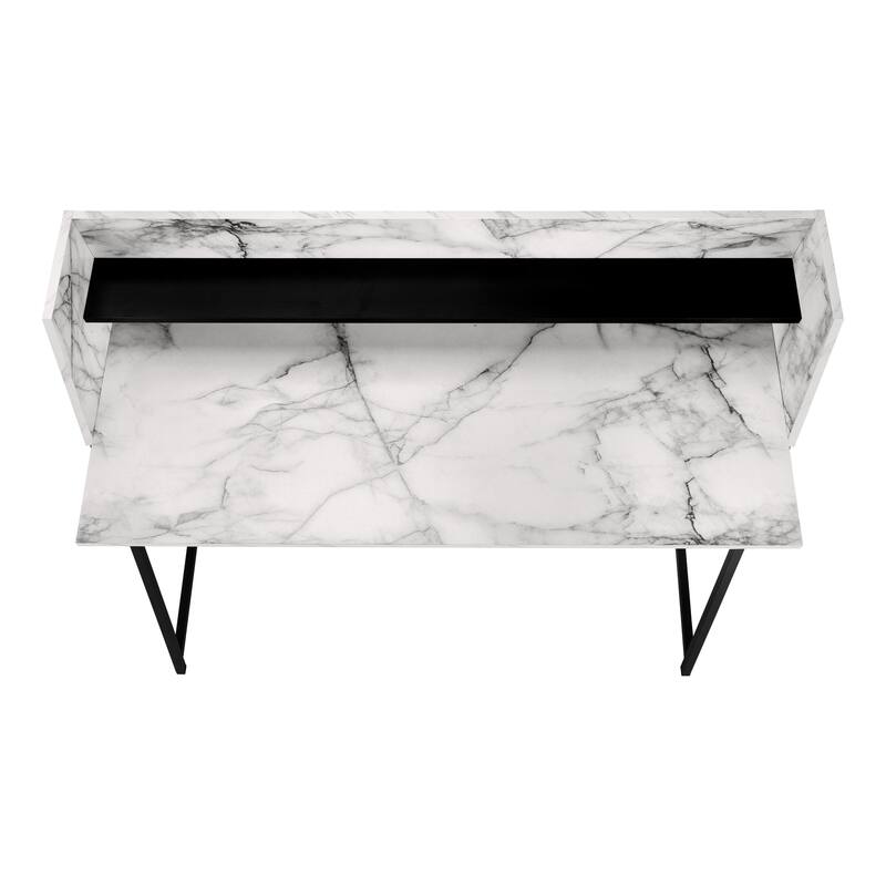 Computer Desk, Home Office, Laptop, Storage Shelves, 48"l, Work, White Marble Look Laminate, Black Metal, Contemporary, Modern