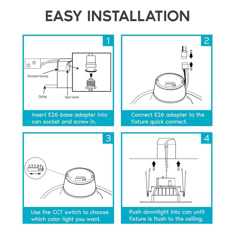 Luxrite 5/6" LED Square Recessed Lighting 5 Color Selectable 2700K, 3000K, 3500K, 4000K, 5000K Baffle Trim 6 Pack