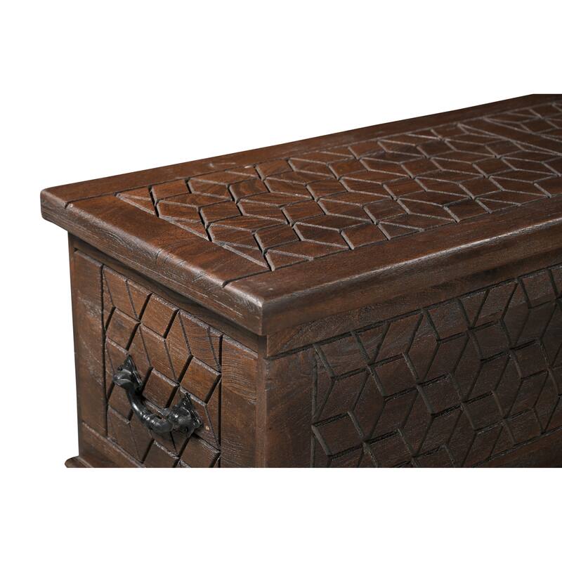 HomeRoots 52" Brown Solid Wood Geometric Storage Ottoman