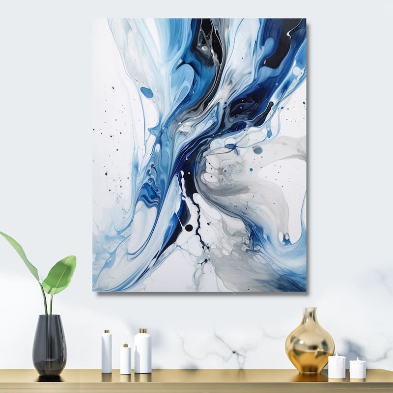Designart "Blue And Grey Ethereal Elixir I" Abstract Shapes Metal Wall Art Prints