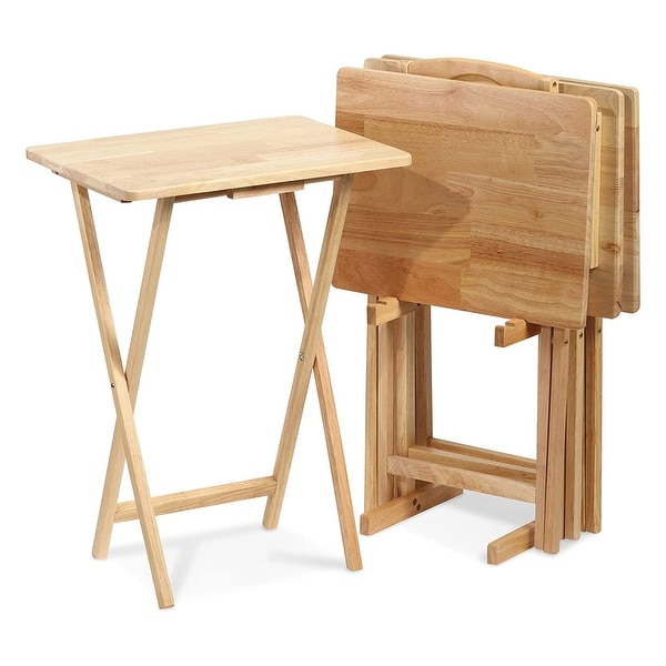 PJ Wood Folding TV Tray Tables with Compact Storage Rack 5 Piece Furniture Set 36.38 On Sale Bed Bath Beyond 36949764