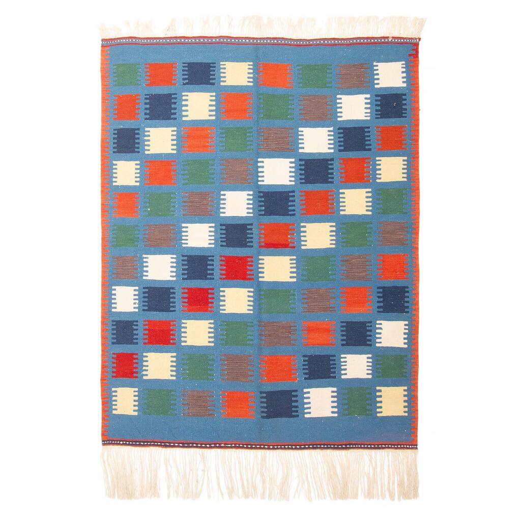 ECARPETGALLERY Flat-Weave Ankara Blue Wool Kilim - 4'11 x 6'6