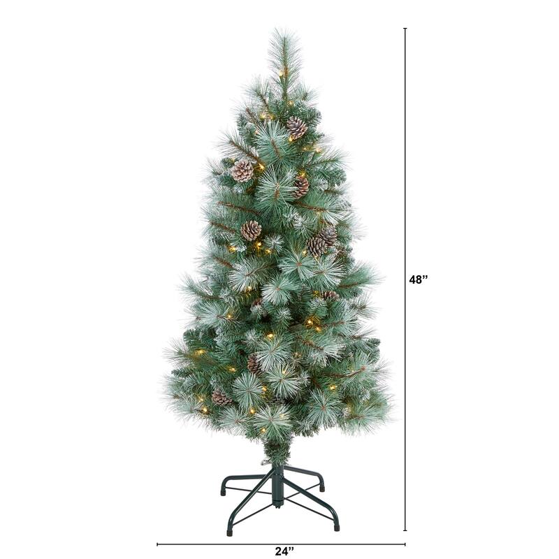 4ft. Frosted Tip Pine Artificial Christmas Tree with 100 Clear Lights, Cones & 228 Branches - Petite Winter X-Mas Accent