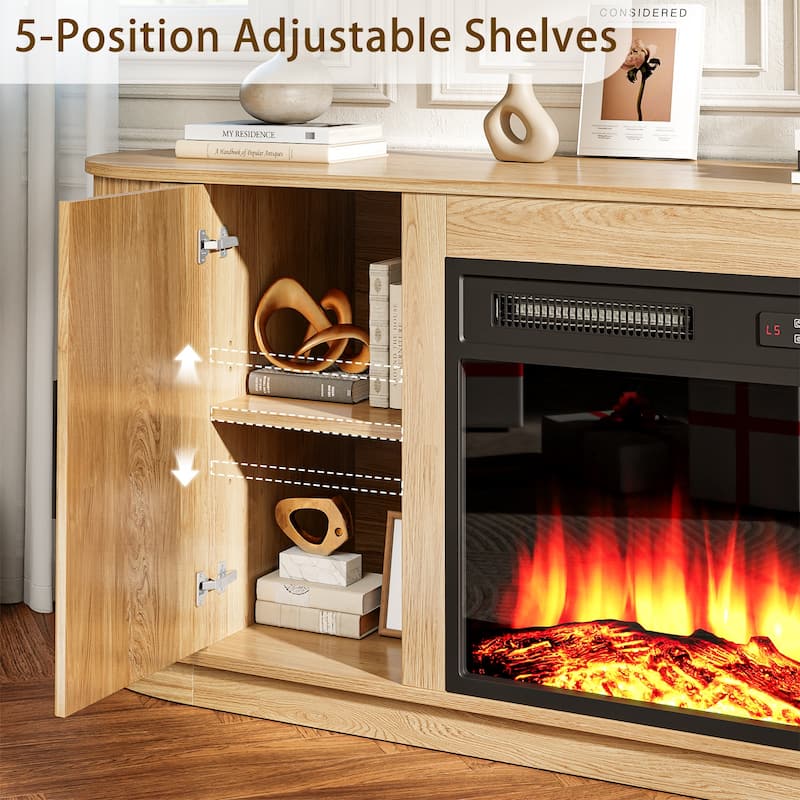 BOSSIN 60"Modern Electric Fireplace TV Stand with Fluted Panels, Adjustable Shelves, 5-Level Flame Brightness for TVs up to 70"