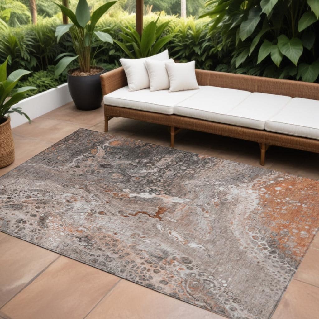 HomeRoots Abstract Contemporary Rectangle Outdoor Rug